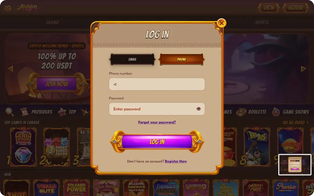 alawin casino login with phone number