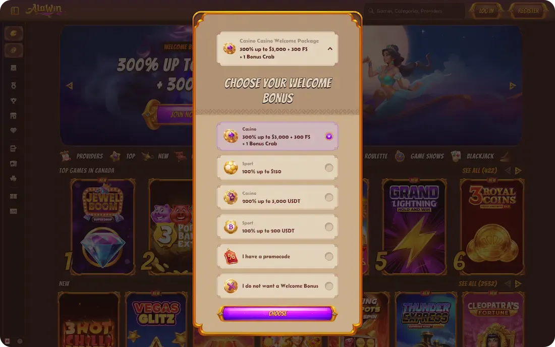 alawin casino welcome bonus